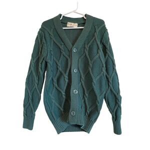 Nobe green cardigan sweater button cable knit long sleeve cozy warm Size 7